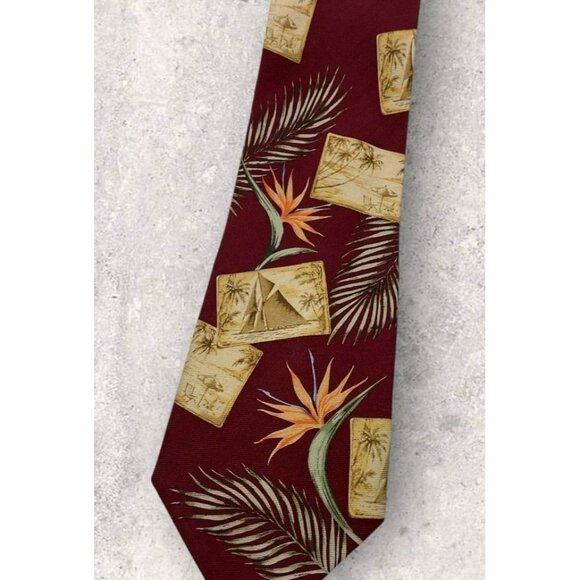 TOMMY BAHAMA VINTAGE Silk Tie Burgundy Beige Sailboat Palm W:4.4\